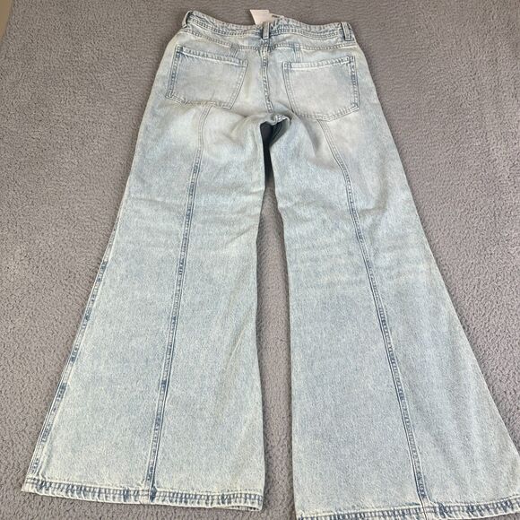 Wide Leg Jeans Women 6 Blue Mid Rise Light Wash H&M Divided Y2K Style 31 x 30 - Picture 2 of 14